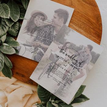 rustic script | faded photo front and back wedding invitation