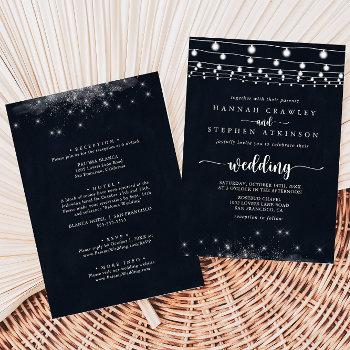 rustic string lights stars front & back wedding  invitation