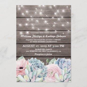 Small Rustic String Lights Succulent Floral Wedding Front View
