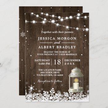 rustic string lights white lantern winter wedding invitation