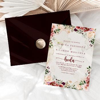rustic summer floral calligraphy spanish wedding   invitation