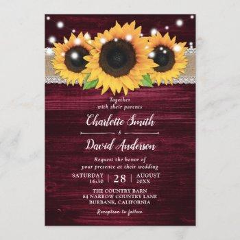 rustic sunflower and burgundy wedding invitations