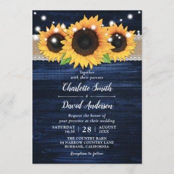 rustic sunflower and navy blue wedding invitations