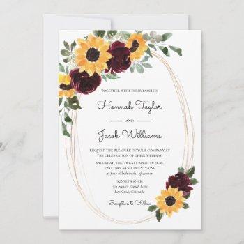 rustic sunflower and roses wedding invitation