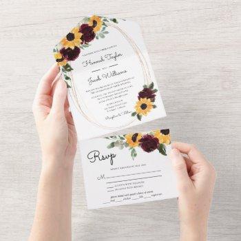 rustic sunflower and roses with rsvp wedding all in one invitation