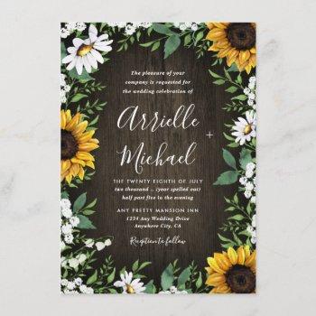 rustic sunflower baby's breath wedding invitations
