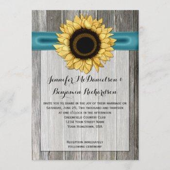 Small Rustic Sunflower Barn Wood Teal Ribbon Front View