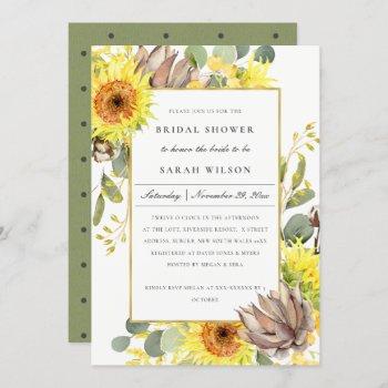 rustic sunflower eucalyptus floral bridal shower invitation