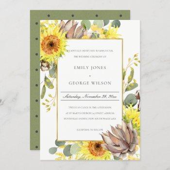 rustic sunflower eucalyptus pine floral wedding invitation