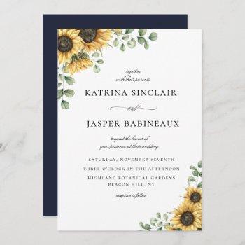 rustic sunflower eucalyptus wedding invitation