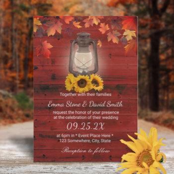 Small Rustic Sunflower Lantern Red Barn Fall Wedding Front View