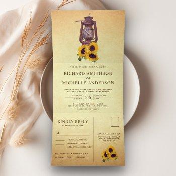 rustic sunflower oil lantern all in one wedding tri-fold invitation