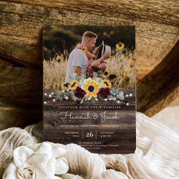 rustic sunflower photo barn wood wedding invitation