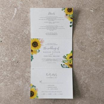 rustic sunflower photo wedding all in one tri-fold invitation