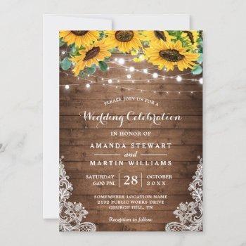 rustic sunflower string lights fall autumn wedding invitation