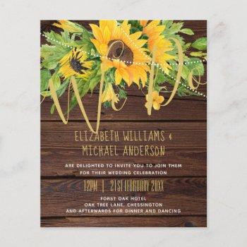 Small Rustic Sunflower Themed Wedding Stationery Budget Front View