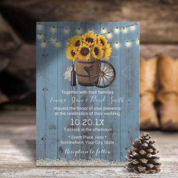 Small Rustic Sunflower Wine Barrel Dusty Blue Wedding Front View