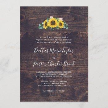 rustic sunflower | wood traditional wedding invitation