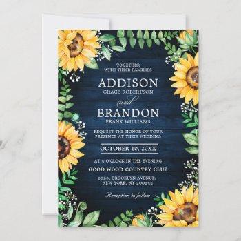 Small Rustic Sunflowers Baby's Breath Navy Blue Wedding Front View