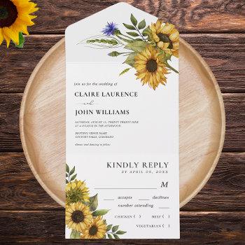 rustic sunflowers country style summer wedding all in one invitation