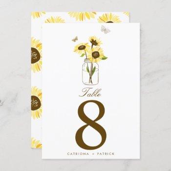 Small Rustic Sunflowers On A Mason Jar Table Numbers Front View