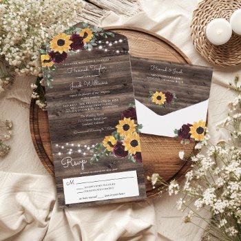 Small Rustic Sunflowers Roses Wood String Lights Wedding All In One Front View