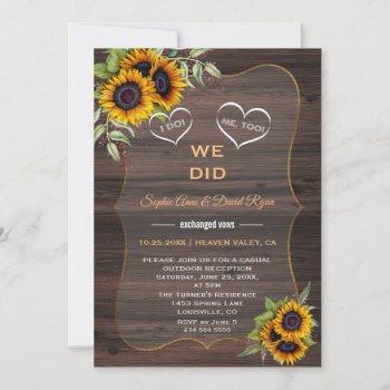 Small Rustic Sunflowers Wood Elopement Reception Front View