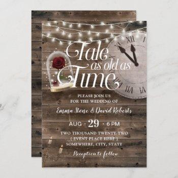 rustic tale as old as time fairytale wedding invitation