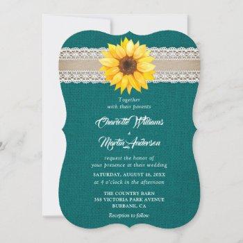 Small Rustic Teal Burlap Lace Sunflower Wedding Front View