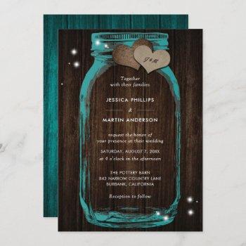 rustic teal mason jar wedding invitations