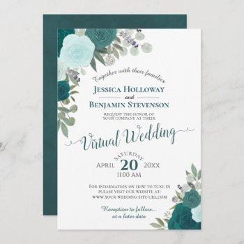 rustic teal watercolor floral virtual wedding invitation