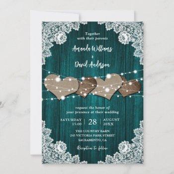 Small Rustic Teal Wood Burlap Lace Wedding Front View
