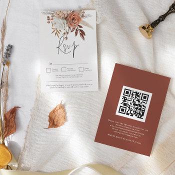 Small Rustic Terracotta Fall Florals Qr Code Wedding Rsvp Front View