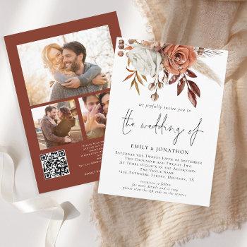Small Rustic Terracotta Florals 3 Photos Qr Code Wedding Front View