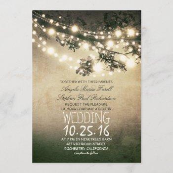 rustic tree branches and lights vintage wedding invitation
