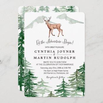 rustic tree deer wedding invitation