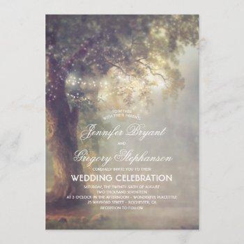 rustic tree dreamy string lights vintage wedding invitation