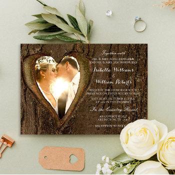 rustic tree heart wedding photo invitation