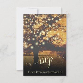 rustic tree & lights autumn evening wedding rsvp card