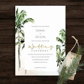 Small Rustic Tropical Beach Palm Trees Wedding Invite Front View