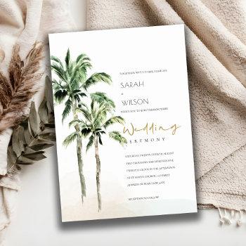 Small Rustic Tropical Beach Palm Trees Wedding Invite Front View
