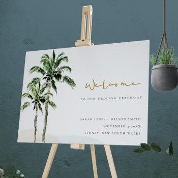 Small Rustic Tropical Beach Palm Trees Wedding Welcome Foam Board Front View