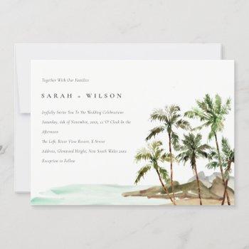 rustic tropical palm trees beach sand wedding invitation
