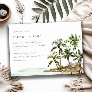 rustic tropical palm trees beach sand wedding invitation