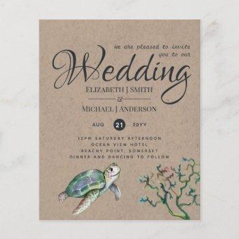 Small Rustic Turtle Ocean Sea Wedding Invites Budget Front View
