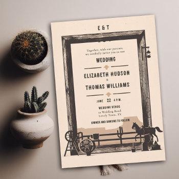 rustic vintage cowboy wedding wood frame invitation