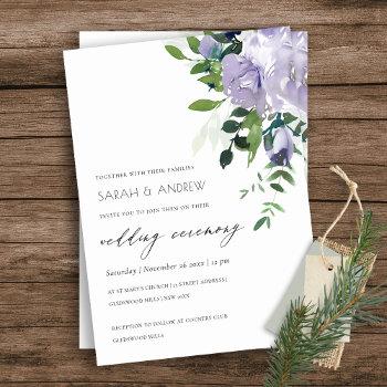 Small Rustic Violet Purple Floral Leafy Wedding Invite Front View