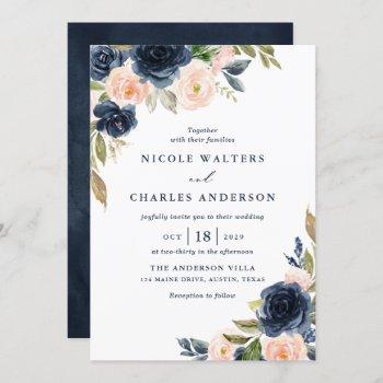 Small Rustic Watercolor Blush And Navy Flowers Wedding Front View