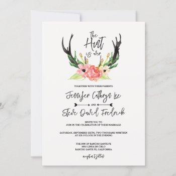 rustic watercolor floral boho hunt is over wedding invitation