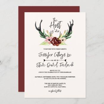 Small Rustic Watercolor Floral Boho Hunt Is Over Wedding Front View